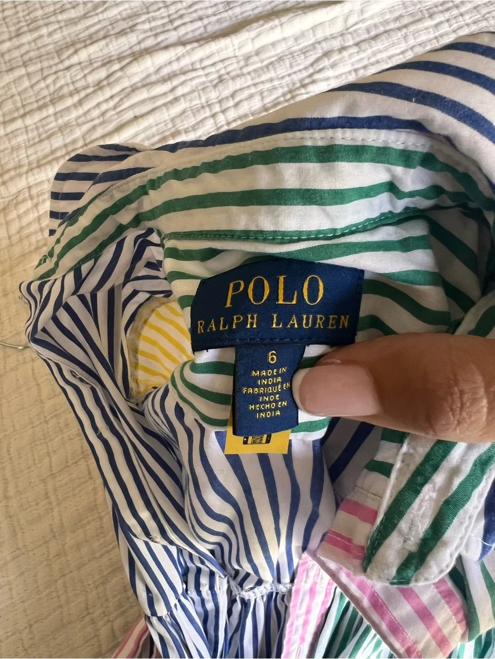 Ralph Lauren Girls Multistripe Shirt Dress in Blue, Green, Yellow & Pink